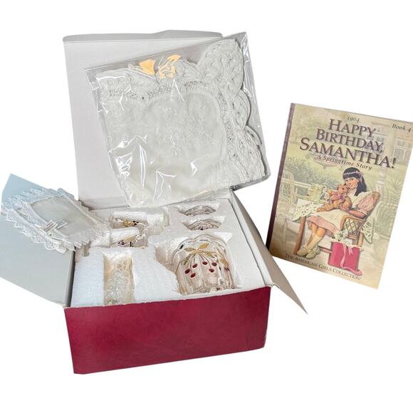 American Girl PC Samantha VICTORIAN LEMONADE SET Mosser Glass Tablecloth Napkins - Picture 2 of 11